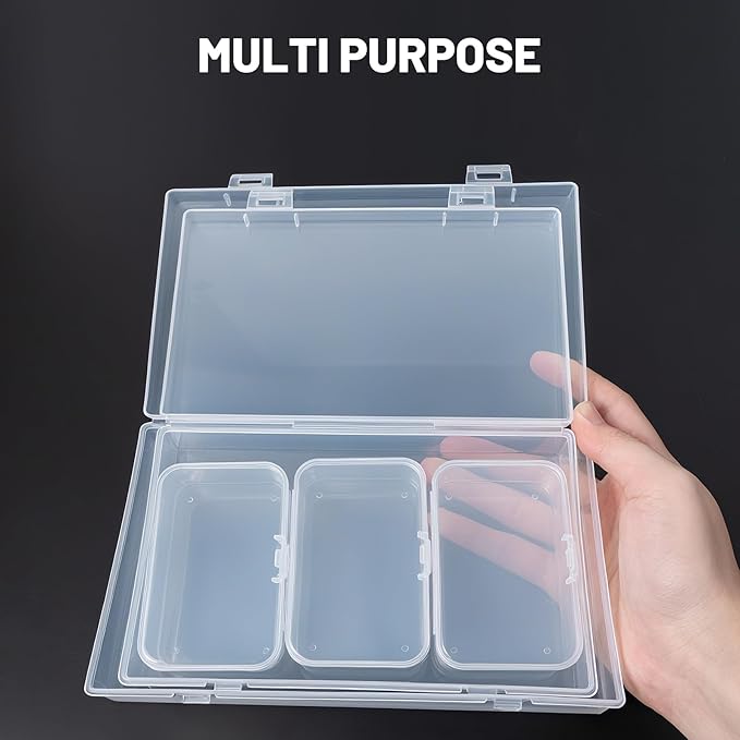 LJY 20 Pieces Mixed Sizes Rectangular Empty Mini Clear Plastic Organizer Storage Box Containers with Hinged Lids for Small Items and Other Craft Projects