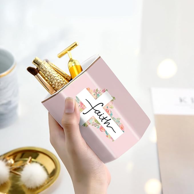 WAVEYU Pen Holder for Desk, Cute Ceramic Pencil Holder, Pen Cup Marker Holder Makeup Brush Holders, Desk Accessories & Workspace Organizers for Office, Home, Religious Style