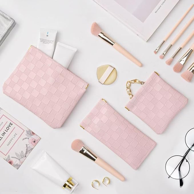 3PCS Small Makeup Bag for Purse，Waterproof Leather Portable Mini Makeup Bag,Snap Closure Organizer Pouch for Coin Cards Jewelry Lipstick Cosmetic Accessories，Small Travel Kit Storage Pouch