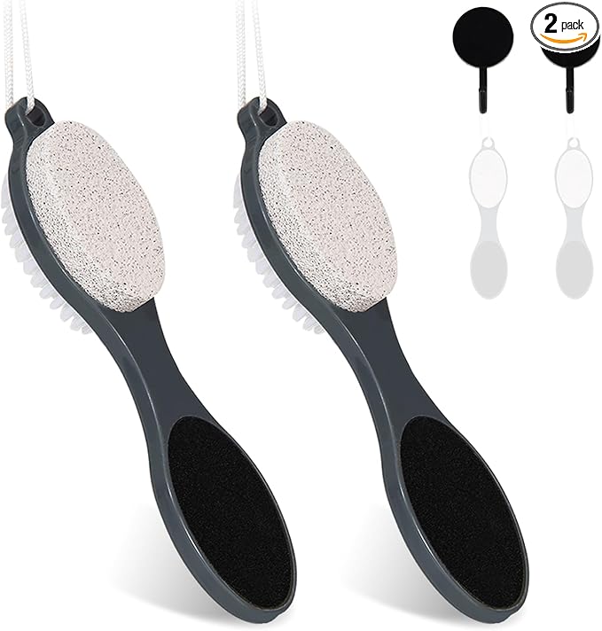 Foot File Callus Remover-2 Pcs 4 in 1 Foot Scrubber Dead Skin Remover for Feet,Pumice Stone, Foot Rasp and Sand Paper for Home Foot Care,Foot Brush for Shower (Grey Pedicure Foot File)