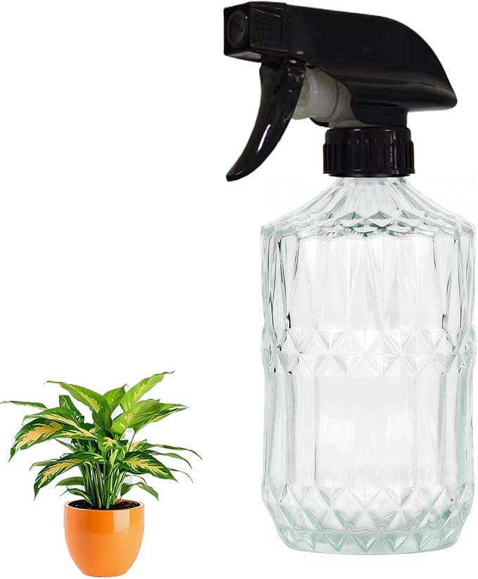 Clear Glass Handheld Spray Bottle, 15oz Refillable Plant Mister Bottle, Water Spray Bottle with Adjustable Mist Nozzle for Indoor Flowers, Outdoor Gardening, Cleaning, Hair and Pets Care