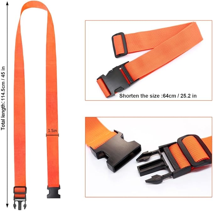 2-Pack Luggage Straps: Add-A-Bag Straps to Connect Two Suitcases, Adjustable Luggage Belt Connector for Carry-On, Travel Attachment Accessories for Connecting Your 3 Luggages, Orange