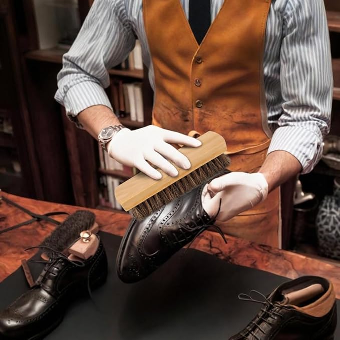 Shoe Brush, Horsehair Shoe Brush Shoe Cleaning Brush Boot Brush for Leather, Shoe Brushes Shoe Shine Brush Brush Shoe Polish Brush for Cleaning and Care Leather Shoes Clean Dauber Applicators