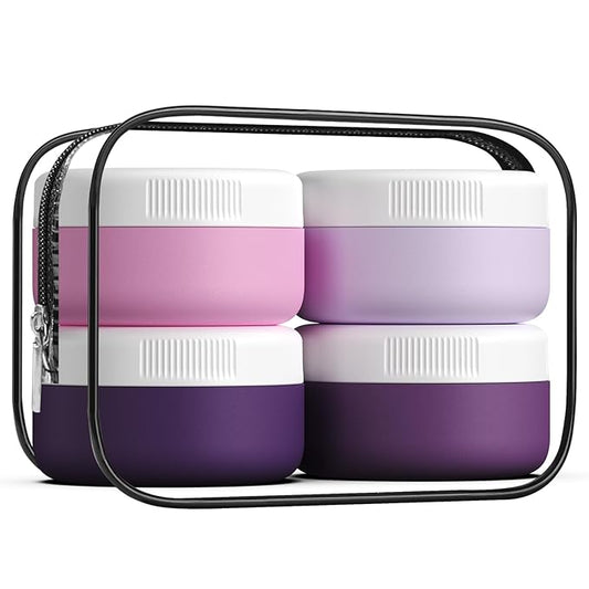 Travel Containers for Toiletries, Silicone Cream Jars BPA-Free, Leak-proof 1.35oz Travel Size Containers, Portable Size Silicone Jars with Lid for Cosmetic Face Hand Body Cream (4 Pack)