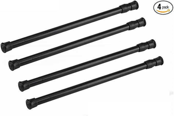 Tension Rods, 21.6-35.4 Inch Adjustable Spring Steel Cupboard Bars, 4 Pack Tension Curtain Rod Shower Rod Extendable Width (Black)