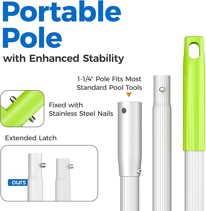 Mowend 【Upgrade】 Pool Net Total Length 6 Feet, Swimming Pool Skimmer Net with 6 Section Telescopic Aluminum Pole for Fast Cleaning Ponds, Hot Tub, and Spas, Pool Cleaner Supplies and Accessories