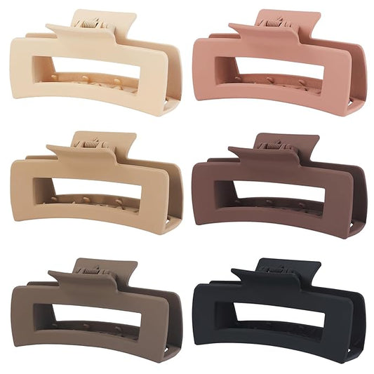 4 Inch Big Hair Claw Clips 6 Pcs Large Claw for Thick Hair Square Hair Clips for Women Rectangle Hair Clips Nonslip Acrylic Banana Jaw Clips Hair Accessories for Girls (Coffee)