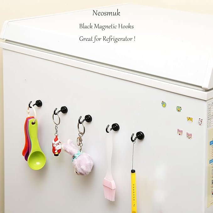 Neosmuk Magnetic Hooks, Cruise Ship Essentials, 32lb+ Heavy Duty Magnetic Hooks for Cruise Cabins, Refrigerator, Grill, Hanging, and Travel | Extra Strong Must-Haves Magnet Hook,Black