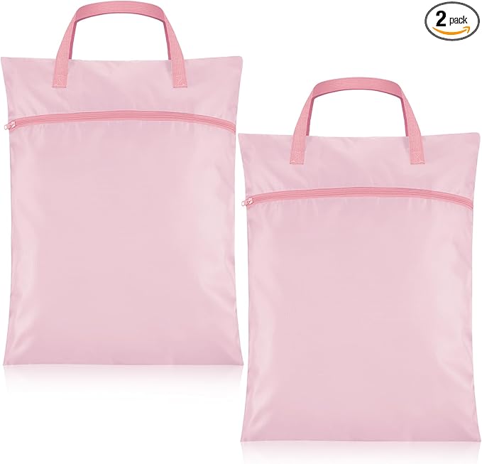 2 Pcs Travel Laundry Bags Waterproof with Handle Dirty Clothes Bag for Traveling Hanging Laundry Hamper with Two Zippered Pockets Washable Reusable for Sports Home Travel College Dorm (Pink)