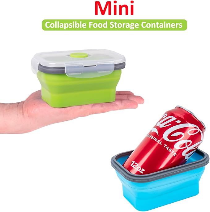 Collapsible Food Storage Containers with Airtight Lids, 11.8 oz, Small Kitchen Stacking Silicone Collapsible Meal Prep Container Set for Leftovers, Microwave Freezer Dishwasher Safe, 4 Colors, Set of 4