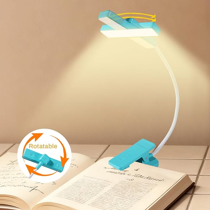 VAVOFO Rechargeable Book Light Rotatable：24 LEDs Reading Light, 3-Color & 9-Brightness Book Lamp, Eye Cared 120Hrs Runtime Lightweight Clip on Led Light for Book Lovers (Blue)