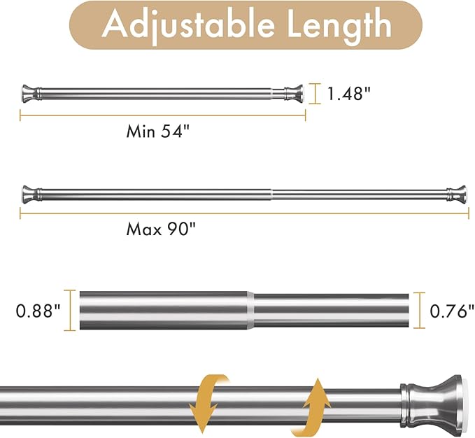 Amazer Spring Tension Shower Curtain Rod, 54-90 Inches Rust-Resistance Tension Curtain Rod Bathroom Rod, Adjustable Shower Curtain Rod No Drill, Chrome
