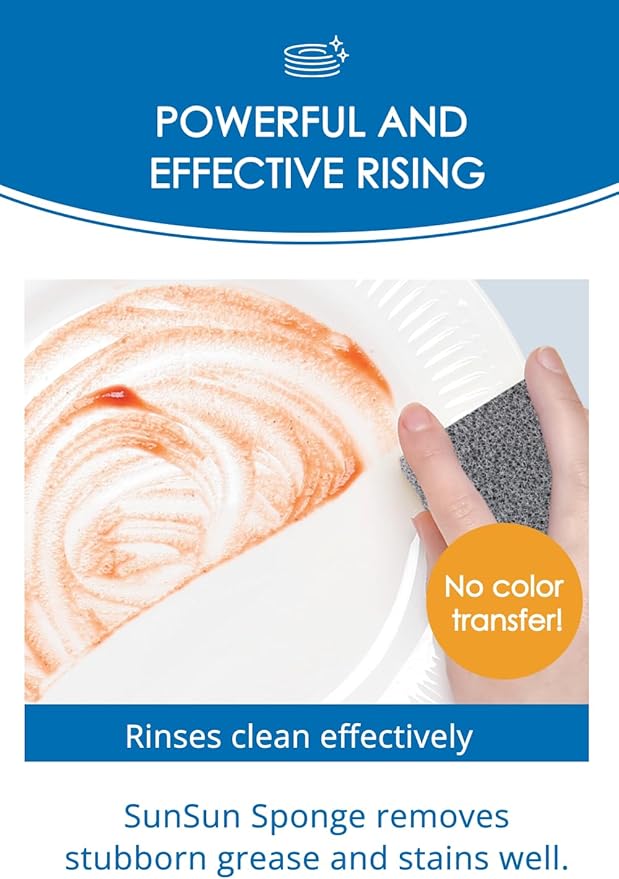SunSun Sponge Kitchen Sponges, Made in Japan, All Surface, Scratch-Free, Odor Resistant, Durable, Long-Lasting Sponge for Dishwashing, Monochrome, 4 Count