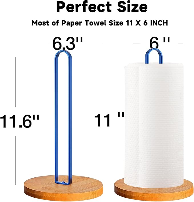 TONLEA Wooden Paper Towel Holder Countertop, Kitchen-Towel-Holder FreeStanding with Non-Slip Base for Bathroom