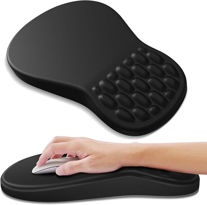 YIWEI Ergonomic Mouse Pad with Wrist Rest - Comfortable Office Mousepad with Memory Foam Wrist Support for Carpal Tunnel Relief, Mouse Pads with Non-Slip Base for Gaming and Home (Black)