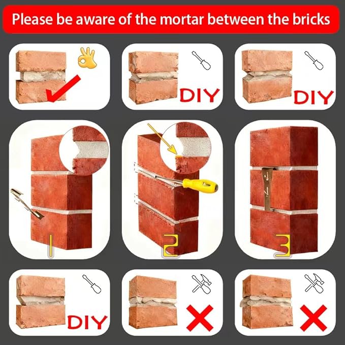 Brick Clips - 8 Pcs Heavy Metal Wall Hangers for 2-1/4 to 2-3/8 Inch Bricks, Ideal for Outdoors & Home Decor