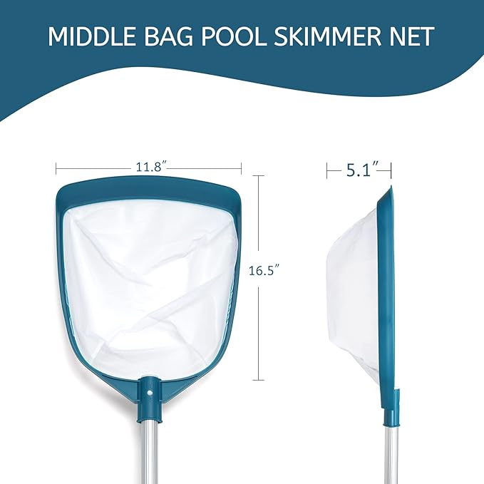 POOLWHALE Upgrades Swimming Pool Leaf Net Skimmer Rake with Adjustable Aluminum Pole and Nylon Medium Fine Mesh for Cleaning Swimming Pools, Hot Tubs, Spas and Fountains