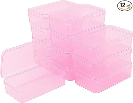 Goodma 12 Pieces Mini Rectangular Plastic Boxes Empty Storage Organizer Containers with Hinged Lids for Small Items and Other Craft Projects (Pink, 3.3 x 2.2 x 1 inch)