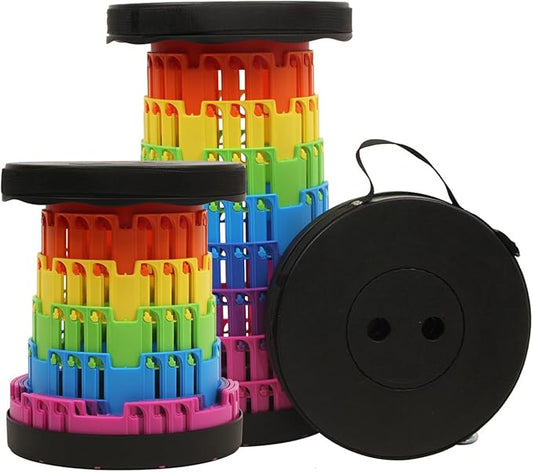 2025 Collapsible Stool Chair, Upgraded Folding Stool for Adults Lightweight, Sturdy, Adjustable, Portable, Foldable Seat Sturdy Stools for Outdoor Camping Fishing Hiking Gardening BBQ - Max 660lbs