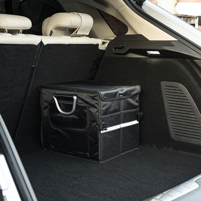 Tongketec Trunk Organizer With Lid,Small,Black 28L,For SUV Car Truck,Collapsible Waterproof Oxford Fabric,Portable Multipurpose sorting,2-Compartments with Aluminium Alloy Handle