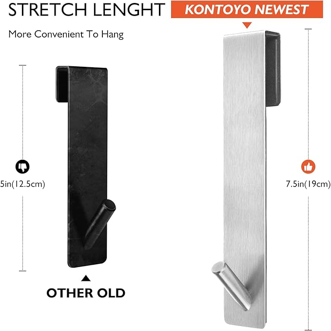 Kontoyo Shower Door Hooks (7.5 Inch), Extended Over Door Hooks for Bathroom Frameless Glass Shower Door, Stainless Steel Towel Hooks, Heavy Duty Rack Hooks for Robe, Towel - 2 Pack - Silver