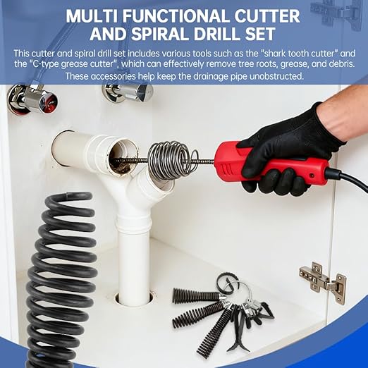 9pcs Drain Auger Drill Attachment, Cutter and Auger Set, Drain Cleaner Combination Cutter Heads for 5/16”-3/4" Cables, Compatible with 50FT-100FT Drain-Cleaning Machines for Sink/Shower/Toilet Clogs
