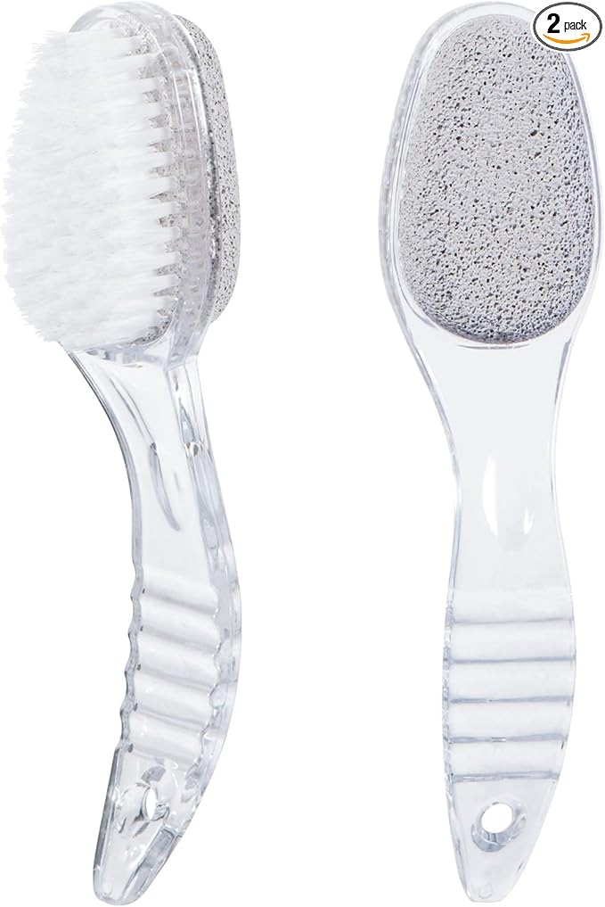 2 Pcs Foot Pumice Stone Brush Calluses Remover, Ooloveminso Large Foot Scrubber Foot File with Handle 2 in 1 Suitable for Horniness Foot Spa, Foot Care Smooth Skin (Transparent)