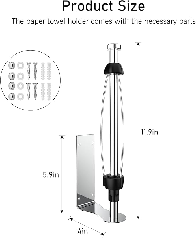 SetSail Paper Towel Holder, Single-Hand Operated Under-Cabinet Paper Towel Holder with Adjustable Damper, Easy Tear, Wall Mount Self-Adhesive or Drilled for Kitchen Bathroom, Mirror Silver