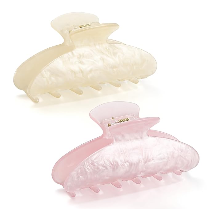2 PCS Hair Claw Clips for Women Non-slip Hair Clips Strong Hold Large Hair Claw Clip for Thick Thin Hair Pink Elegant Hair Accessory for Girls
