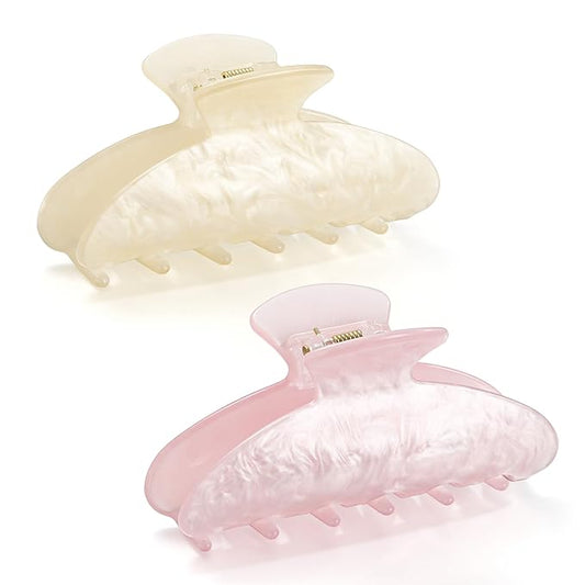 2 PCS Hair Claw Clips for Women Non-slip Hair Clips Strong Hold Large Hair Claw Clip for Thick Thin Hair Pink Elegant Hair Accessory for Girls
