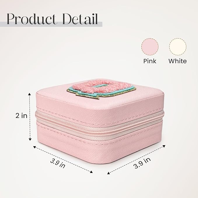 SANDJEST Personalized Jewelry Box, Pink Travel Jewelry Box with Initial Q, Small Monogrammed Jewelry Case Organizer for Girls Women Teen Kids, Mini Travel Essentials Gifts for Birthday Christmas