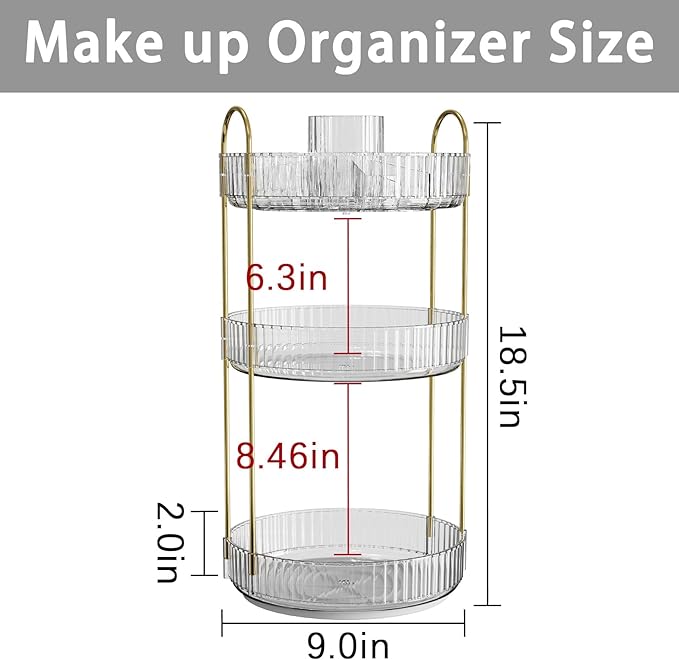 Rotating Makeup Organizer for Vanity, High-Capacity Skincare Clear Make Up Storage Perfume Organizers Cosmetic Dresser Organizer Countertop 360 Spinning (Clear, New-3 Tier)