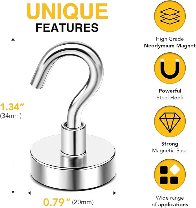 DIYMAG Magnetic Hooks, 28pack Magnet Hook Essentials Strong Heavy Duty Magnetics for Kitchen Refrigerator Hanging Classroom Cruise Cabins Accessories Silver