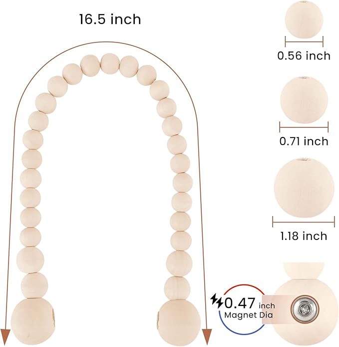 KLOGTSIND Magnetic Curtain Tiebacks, Curtain Holdbacks for Curtains 2 Pack, Wood Bead Curtain Holders for Boho Bedroom Decor, Baby Nursery Decor, Farmhouse Decor
