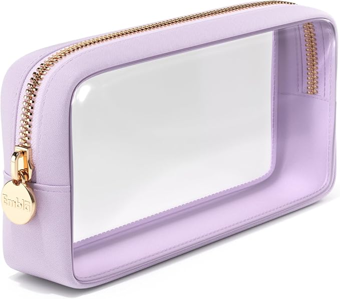 Clear Makeup Bag Zipper Pouch, Transparent Cosmetic Case Organizer, TSA Approved Travel Toiletry Case, Travel Accessories Essentials Makeup Tote for Women, Small Cute Make up Bag for Purse - Lilac