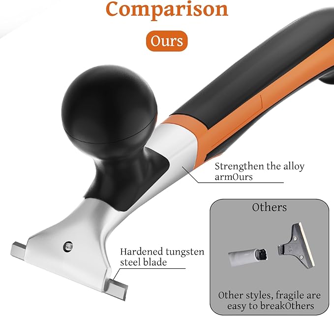 Professional 2-1/2" Tungsten Carbide Scraper - Extra Long Double-Sided Blade for Removing Paint, Epoxy, Rust, Adhesive & Carpet Glue - Heavy Duty Ergonomic Scraper Tool