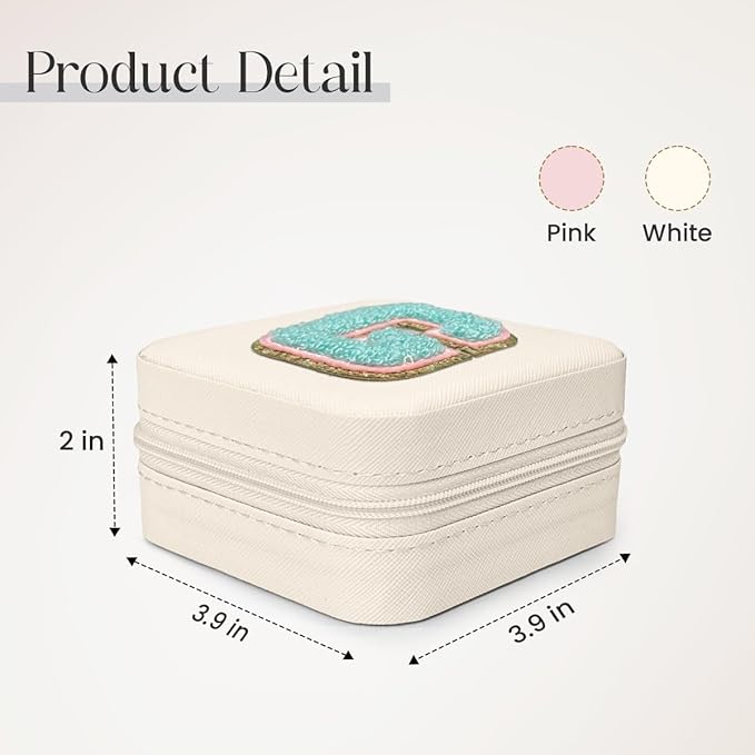 SANDJEST Personalized Jewelry Box, White Travel Jewelry Box with Initial G, Small Monogrammed Jewelry Case Organizer for Girls Women Teen Kids, Mini Travel Essentials Gifts for Birthday Christmas