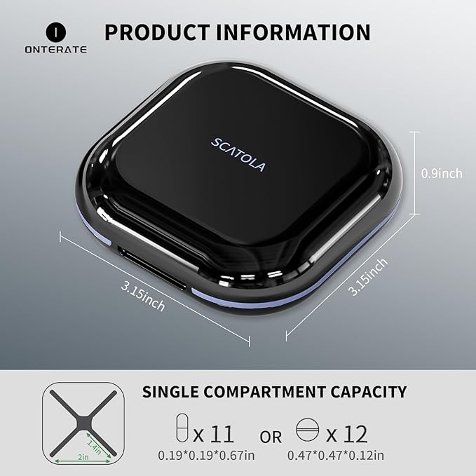 Small Pill Case, Travel Pill Organizer, Small Pill Box, Pill Container for Purse 4 Compartments, Daily Compact Travel Medicine Holder for Vitamins Medication (Black)