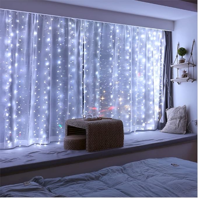 ZSJWL 3.3×5ft Short Curtain Lights with 8 Hook for Small Windows, 96 LED White Photo Clips String Light with 52 Clear Clips, Remote Control 8 Modes USB Plug Fairy Lights for Bedroom, Party, Wall