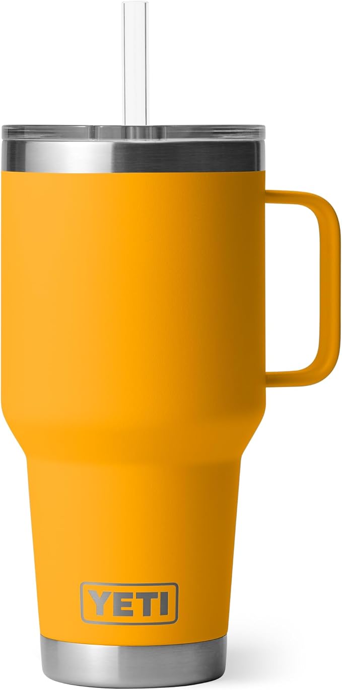 YETI Rambler 35 oz Tumbler with Handle and Straw Lid, Travel Mug Water Tumbler, Vacuum Insulated Cup with Handle, Stainless Steel, Beekeeper