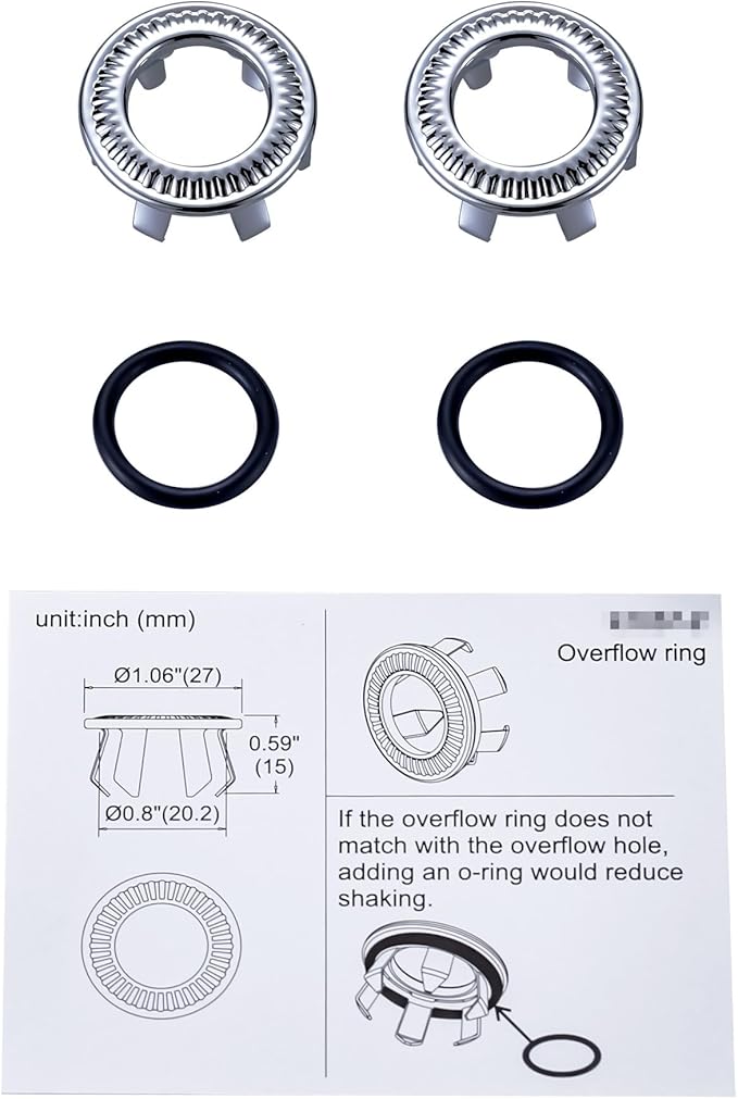 2 Pack Sink Overflow Ring, WOWOW Bathroom Kitchen Sink Basin Trim Copper Overflow Cover Hole Insert Cap, Vanity Sink Trim Rings (Chrome)