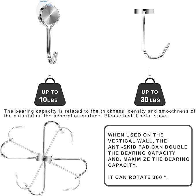 Magnetic Hooks 30LBS 2026 Cruise Ship Essentials Heavy Duty Magnet Hook for Cruise Cabins Strong Swivel Magnets with Hook for Hanging Refrigerator Classroom Home Kitchen Grill 8 Pack-Silver