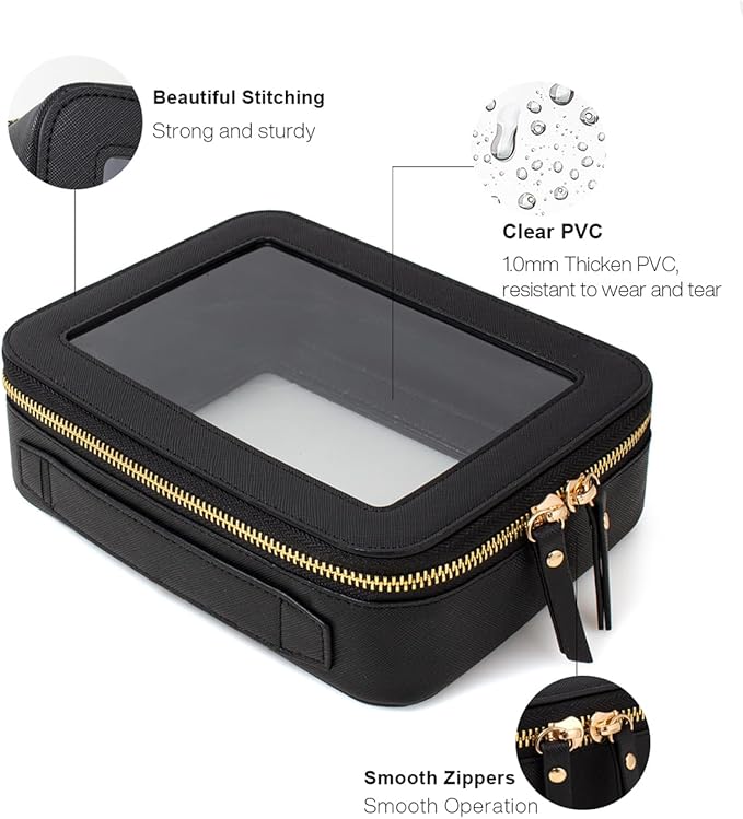 Travel Clear Makeup Bag Set, TSA Approved Cosmetic Bag Case with Zipper Portable Makeup Pouch Toiletry Bag Women Traveling Cosmetic Organizer Storage Bag Car Organizer Car Essentials for Women