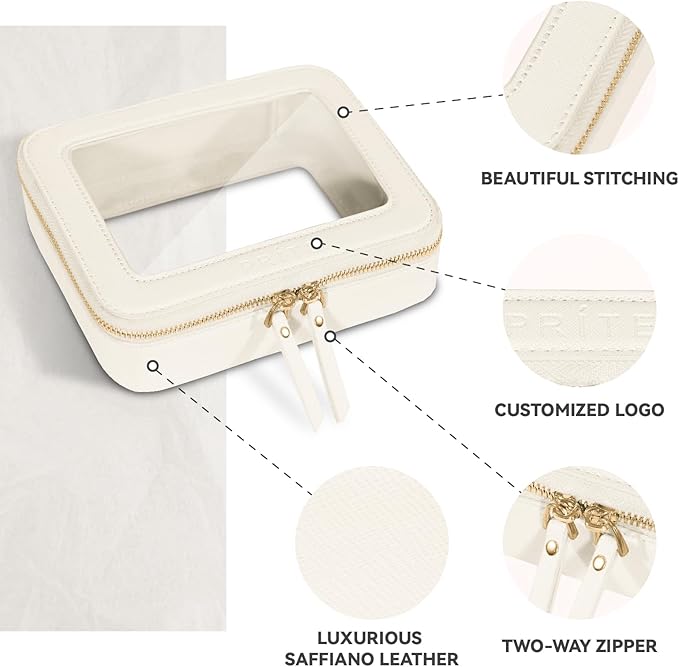 Prite Clear Makeup Bag Cosmetic Organizer Case Waterproof Travel Toiletry Bag Skincare Pouch with Golden Zipper (Beige)