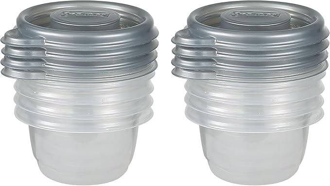 Glad GladWare Home Collection Mini Round Food Storage Containers, Small BPA Free Plastic with Silver Metallic Lid, Snack and Portion Control Containers, Microwave Dishwasher Safe, 4 Oz, 8 Count