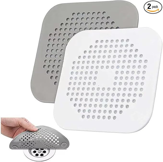 2 Pack Drain Stopper Hair Catcher, Sink Strainer - Anti-Clog Drain Filter for Bathroom, Kitchen, Bathtub, Laundry Room, Non-Slip & Easy to Clean, Universal Fit (1 Pack White+1 Pack Gray)