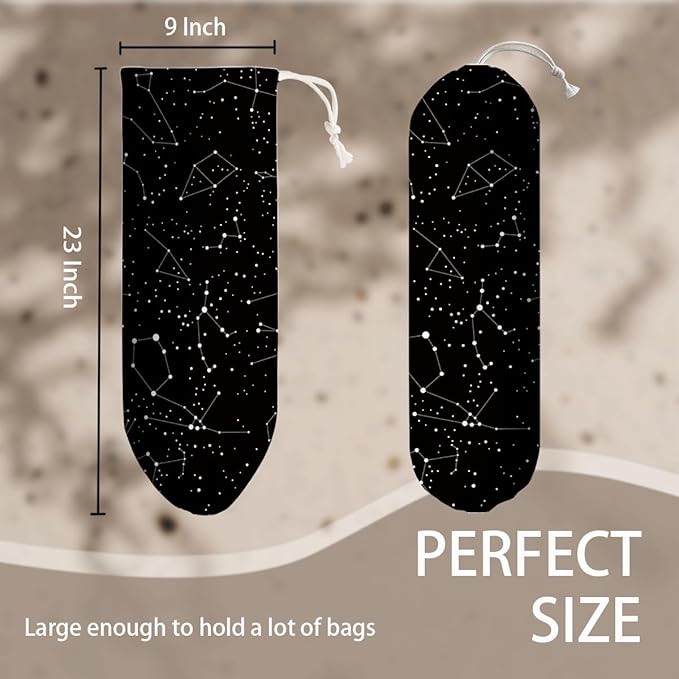 Constellation Stars Plastic Bag Holder, Astrology Reusable Grocery Garbage Bags Holder, Wall Mount Plastic Bags Organizer, Kitchen Housewarming Gift for Women, Kitchen Pattern Garbage Bag 55