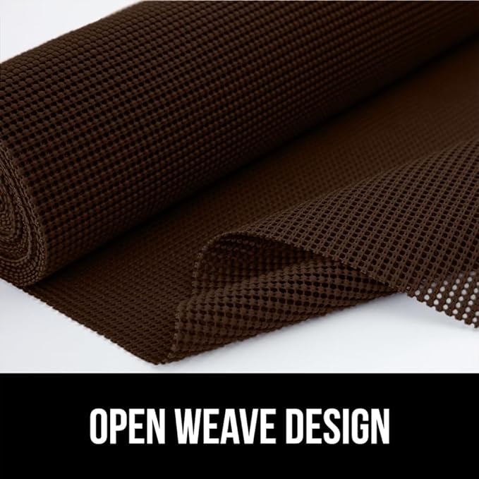 GORILLA GRIP powerGRIP Drawer Shelf and Cabinet Liner, Thick Strong Hold, Non-Adhesive Liners Protect Kitchen Cabinets and Cupboard, Bathroom Drawers, Easy Install, Breathable Mat, 17.5" x10', Brown