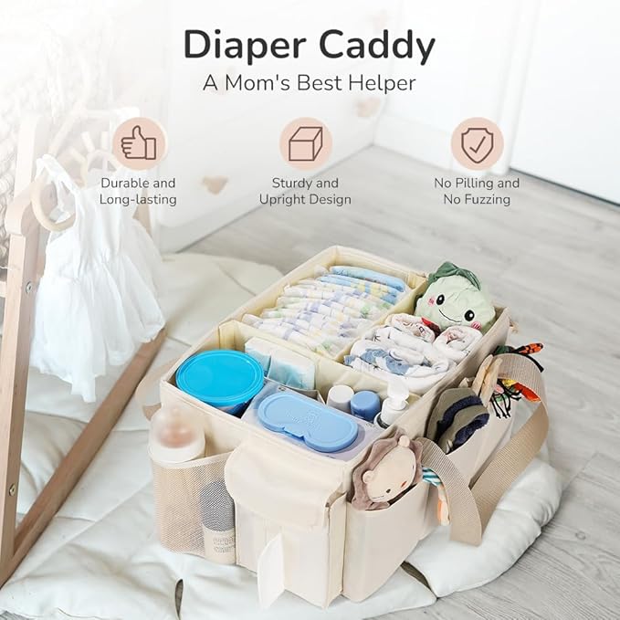 YOHOOLYO Baby Diaper Caddy Organizer, Large Portable Storage Basket for Newborn Essentials, Nursery Must-Have for Boys and Girls, Gift for Baby Shower and Registry Must-Have, Car and Travel Caddy