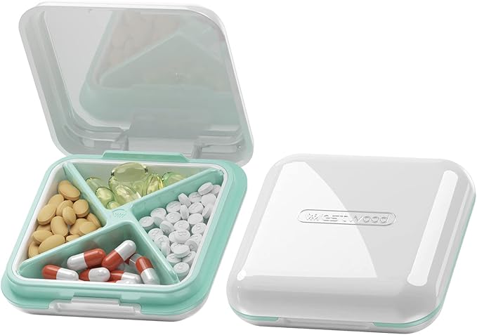 DUBSTAR Pill Case, Small Pill Box - Waterproof Portable Daily Small Pill Case for Purses Pocket Compact Travel Medicine Holder for Vitamins, Fish Oils, Supplements, Medication (White)
